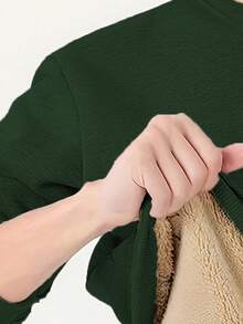 Sweatshirt Pria Polos Minimalis dengan Lapisan Termal, Hangat, Musim Gugur/Dingin - Dark Green - View 5