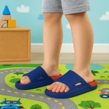 Kit 2 Pares Chinelo Slide e Babuche Infantil Masculino Macio Confortável - Azul - Visão 2
