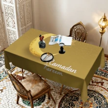 1/20 piezas Mantel de mesa para Ramadán con patrón de media luna y estrella dorada de poliéster para decoración del hogar, cocina, exterior, fiesta, restaurante durante el festival islámico