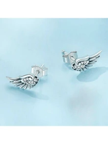 Pair Of Women's Fashion Ear Studs With Angel Feather Wings, Light Luxury Style, 1.12g925 Silver Inlaid Synthetic Synthetic Zirconia, Suitable For Daily Wear, Parties, Vacations, Gifts And Beach - Bạc - Xem 8