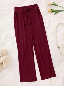 3件套女士加大码休闲运动舒适裤，纯色蝴蝶结腰带松紧腰宽松居家舒适裤，秋冬服装