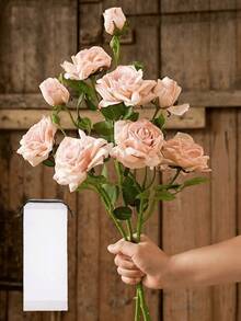 French-Style Artificial Rose, Home Decor Accessories, Single Stem With Three Heads And Burnt Edges, Vintage Style, Featuring A Sophisticated Look With Artificial Flowers And Dried Flowers, Ideal For Home, Wedding, And Event Decorations, Decorations For Valentine's Day