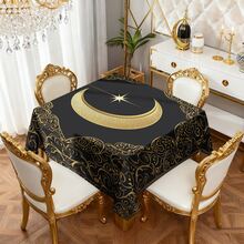 1/20pcs Set Tablecloth, Crescent Moon & Star Pattern, Arabic Style, Islamic Festival Decor, Elegant Black & Gold Design, Suitable For Kitchen, Dining Room, Party, Gift, Home Decoration - Multicolor - View 14
