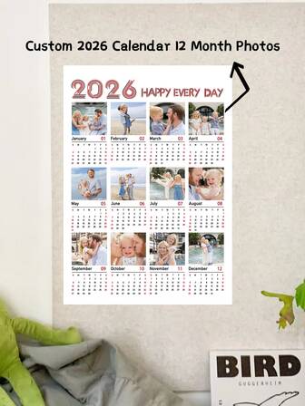 1pc Custom 2026 Photo Calendar, New Year Calendar, Customize Blessings Calendar,Custom Prints With Your Photos For Family/Pet/Lovers Ornamental Exquisite,For Living Room, Bedroom, Office, Tea Room, Home