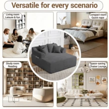 Bosmiller 58" Chaise Lounge Chair Indoor, Oversized Corduroy Boneless Sleeper Sofa Bed With Armrests & 4 Pillows, No Assembly For Living Room, Grey - Xám - Xem 6