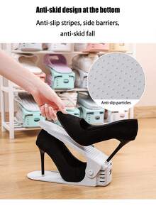 可调节鞋架，节省空间的双层鞋盒收纳架，坚固耐用，可放置高跟鞋和运动鞋，打造整洁时尚的鞋柜，可堆叠鞋盒架，节省空间的鞋架，鞋柜 - 彩色 - 查看 4