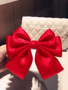 1 chiếc nơ cài tóc nữ, nơ cài tóc satin dễ thương, nơ cài tóc đuôi dài kiểu retro, nơ cài tóc kim loại, phụ kiện cần thiết cho mùa tựu trường, kẹp tóc, ghim cài tóc, phụ kiện tóc cho nữ, phụ kiện đội đầu, ghim cài tóc - Đỏ tươi - Xem 2