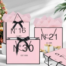 1个/20个/5个装，优雅N°16 2010，时尚粉黑礼品袋套装，配黑色丝带蝴蝶结、薄纸和贺卡，适用于婚礼、节日、周年纪念日等各种场合的派对用品和礼品。 - 多色/16 - 查看 4