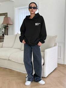 1 件青少年女孩休闲百搭简约套头衫，适合通勤，秋冬季