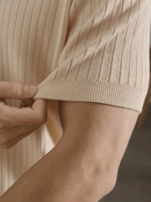 Men's Ribbed Airplane Collar Polo Knit Shirt, Short Sleeve, Summer Fashion - Apricot - View 5