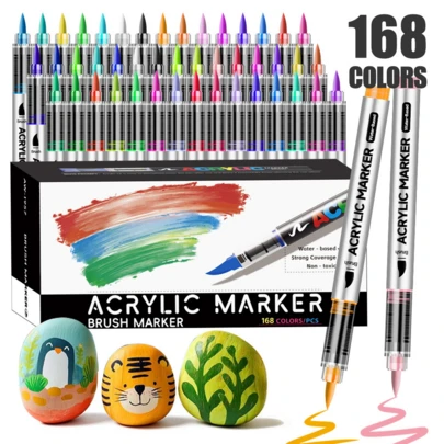 Bút dạ Acrylic đầu mềm 168 màu, Bộ tranh nghệ thuật hệ màu lớn, Bút dạ Acrylic sáng tạo DIY, Hoàn hảo cho hội họa, minh họa, thủ công và các dự án DIY khác. Thích hợp cho giấy, vải, gỗ, đá, nhựa, thủy tinh, gốm sứ, bí ngô, kim loại, v.v. Bút dạ Acrylic, Lý tưởng cho lễ Phục sinh, Lễ tạ ơn