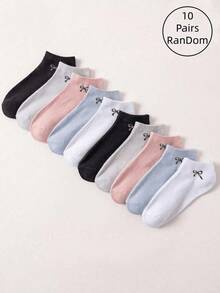 1/5/10/15/20 Đôi tất ngắn họa tiết nơ trơn đơn giản thời trang hàng ngày dành cho nữ - Nhiều màu - Xem 29