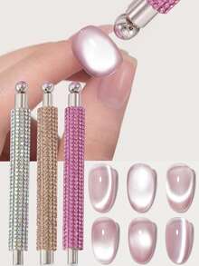 1支装水钻强力磁棒，适用于猫眼甲油胶美甲，双头磁笔磁棒，3D磁性美甲设计配件工具 - 彩色 - 查看 1