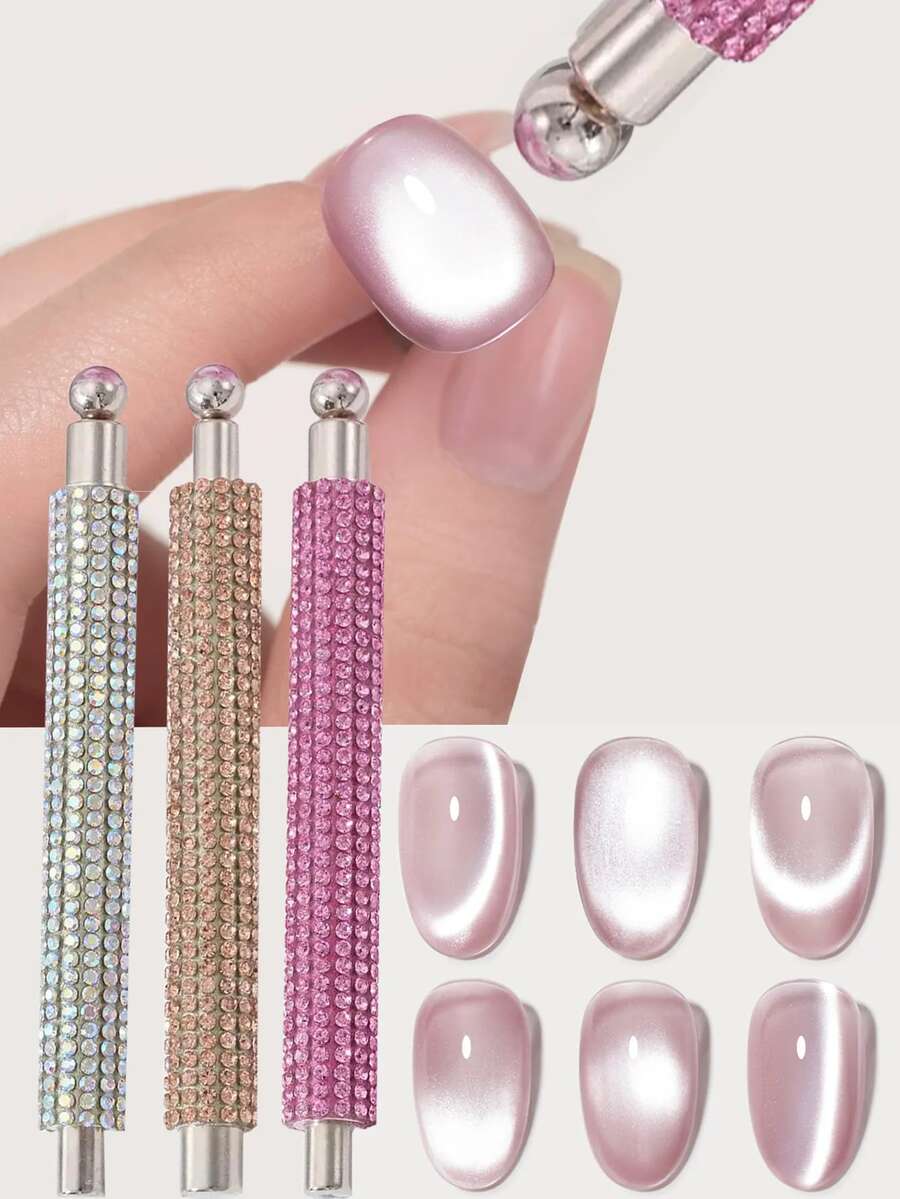 1支装水钻强力磁棒，适用于猫眼甲油胶美甲，双头磁笔磁棒，3D磁性美甲设计配件工具 - 彩色 - 查看 1