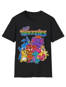 Retro Nostalgic Wuzzles Cartoon T-Shirt - 80s Super Cute Top - Retro Tees - Black - View 1