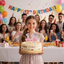 1支数字生日蜡烛，逼真公主裙蛋糕装饰蜡烛，派对氛围装饰配件，0-9粉色闪亮银色皇冠数字蜡烛，适用于生日蛋糕、圣诞节和其他场合 - 粉色 - 查看 10