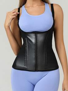 Sexy Black Latex Waist Trainer With Adjustable Straps, 13 Steel Bones And 3 Rows Of Hooks, Compression Shaping - Black - View 8