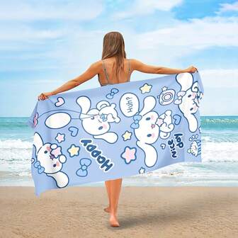 Sanrio 1条三丽鸥肉桂狗卡通图案超细纤维沙滩巾，100%涤纶，速干，超强吸水，250克/平方米，现代风格，数码印花，仅限干洗，适用于沙滩、旅行、游泳