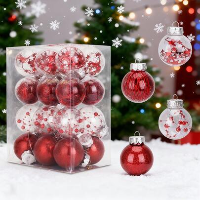 Esferas Navideñas 24pcs Adornos Decoración Para Fiesta.Estos adornos para el árbol de Navidad son excelentes regalos navideños y contribuyen al ambiente festivo. Son ideales para fiestas navideñas, decoración de jardines y regalos ideales para familiares y amigos.