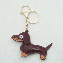 1pc Personalized Dachshund Keychain, Customized Name Bag Charm, Customized Leather Keyring & Bag Accessory, Handbag Pendant, Gift For Dog Lovers, Thanksgiving, Christmas, Birthday, Home Decor, Back To School, Anniversary, Bride, Father, Mother, Boy, Girl - Multicolor - View 15