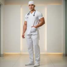 Men's Oxfordine Hospital Scrub Uniform, Plus Sizes S To XL, All Sizes, Regular Fit, Pocket, Office, Teacher's Day, Nurse's Day Uniform - trắng - Xem 8