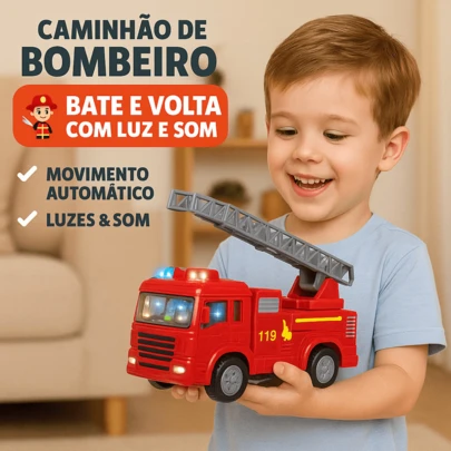 Brinquedo Caminhão de Construção e Bombeiro Bate e Volta – Infantil com Luz e Som