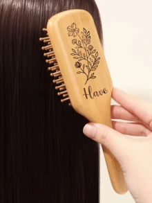 Customized Name, Personalized Wooden Air Cushion Comb Mini Air Cushion Comb Cute Cartoon Small Wooden Comb Massage Comb Anti-Static Straight Hair Curly Hair Wooden Comb - Multicolor - View 3