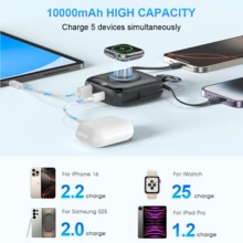 Sạc nhanh tích hợp cáp 10000mAh Sạc không dây Pin dự phòng di động cho đồng hồ Sạc nhanh PD20W với hai dây Màn hình kỹ thuật số LED 5 đầu ra Nhỏ gọn và nhẹ Bộ sạc du lịch Pin dự phòng cho điện thoại di động Món quà Valentine thiết yếu Không thể thiếu - màu đen - Xem 3