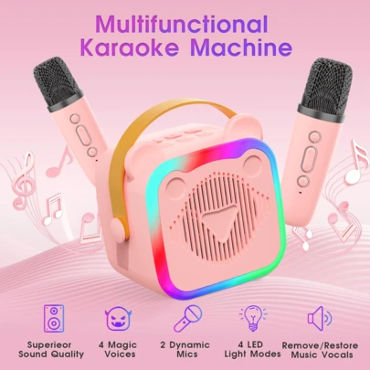 ODAPTO Miniequipo de karaoke K10, sistema de karaoke portátil con 2 micrófonos inalámbricos, luces LED de discoteca de colores, altavoz de karaoke, carga USB, equipo de karaoke, máquina de karaoke, micrófono inalámbrico, regalos ideales para fiestas en casa, cumpleaños, regalo de Navidad