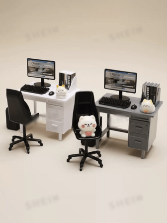 迷你办公桌玩具套装|娃娃屋场景装饰及拍照道具|桌面展示用迷你家具|创意房间礼物，可摆放在架子上