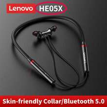 Lenovo HE05X Neckband Bluetooth Headphones - Wireless Sports Earbuds For Running/Gaming, IPX5 Sweatproof & Waterproof, High Sound Quality, Ultra-Long Battery Life - Black - View 2