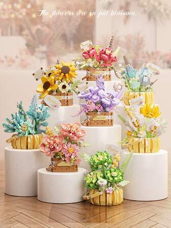 1pc DIY Creative Assembled Brick Bouquet With Preserved Flowers Including Rose, Sunflower, Violet, Tulip, Carnation, Chrysanthemum & Hibiscus, Romantic Brick Floral Potted Plant Decor, Gift For Birthday, Christmas,Flower Brick,Build Blocks,Building Blocks Christmas,Building Blocks,Bricks,Blocks,Building Bricks Flowers,Micro Building Blocks,Bricks Blocks
