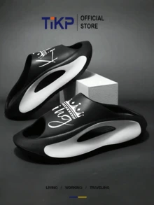 TIKP 男士EVA厚底软底舒适露趾拖鞋，户外休闲时尚凉鞋，沙滩人字拖 - 黑色KING - 查看 3