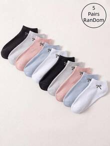 1/5/10/15/20 Đôi tất ngắn họa tiết nơ trơn đơn giản thời trang hàng ngày dành cho nữ - Nhiều màu - Xem 32