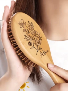 Customized Name, Personalized Wooden Air Cushion Comb Mini Air Cushion Comb Cute Cartoon Small Wooden Comb Massage Comb Anti-Static Straight Hair Curly Hair Wooden Comb - Multicolor - View 4