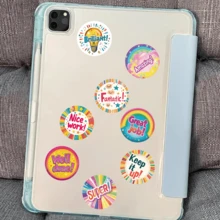 500张/卷，色彩缤纷的励志鼓励图案贴纸，是理想的新年礼物。尺寸：2.5厘米/1.0英寸，圆形。适用于礼品包装、礼品袋装饰、学习用品、水瓶装饰、节日礼物等。 - 彩色 - 查看 2