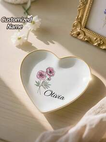 Bandeja de Joias de Cerâmica Personalizada com Flor de Nascimento, Prato de Anel com Flor em Aquarela Personalizado, Presente de Proposta para Madrinha, Bandeja de Organização de Penteadeira - Multicolorido - Visão 7