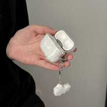 韩版极简蓝色透明心形翅膀星星吊坠耳机保护套，兼容 Pro 2，可爱苹果4极简3代新款半耳机保护套（女士款） - 淺藍色 - 查看 5