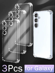 Solid Color Material TPU 3pcs/Set Ultra-Thin Transparent Shockproof Protective Case For Samsung Galaxy Series, Air Cushion Buffer Anti-Shock Anti-Scratch Full Coverage TPU Material, High-Definition Anti-Yellowing Easy Installation Phone Protective Cover Spring Birthday Gift,International Version, Not The Domestic Version - Clear - View 58
