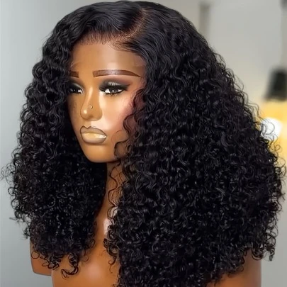 Jerry Curly Short Bob Lace Front Wig13x4 Pre-Plucked Human Hair With Baby Hair 180% Density Natural Black For Women Smooth Highquality Finish Wigs For Women Human Christmas Wigs