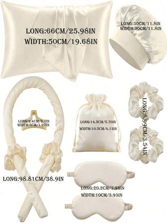 12 pièces Set d'outils de coiffure pour dormir, 1 pièce Taie d'oreiller en soie pour cheveux et peau Ensemble Reine, Set de boucles sans chaleur en soie, Fer à friser à porter la nuit, 1 pièce Masque pour les yeux doux pour le sommeil, 1 pièce Bonnet de nuit en soie pour le sommeil, Set d'essentiels pour le sommeil, Accessoires capillaires pour femmes, Rouleau de massage facial pour femmes, Coiffure