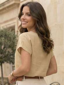 Muriah Basic Blouse 100% Viscose Fabric Ideal For Everyday Wear Perfect Fit - Màu be - Xem 4