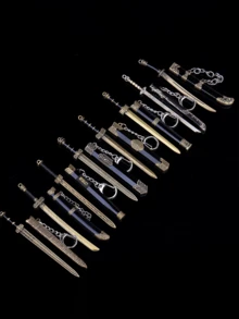 Mini Metal Sword Set Keychain Accessories, Vintage Toy Pendant Collection, Military Theme, Durable Metal Structure, Suitable For Game & Anime Fans, Teenagers (7-14 Years Old) - Multicolor - View 19