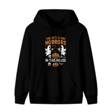 There's Some Horrors In This House Ghost Pumpkin Skull Graphic Men's Washed And Distressed Print Round Neck Short Sleeve Casual Hoodie - 款式5 - 查看 1