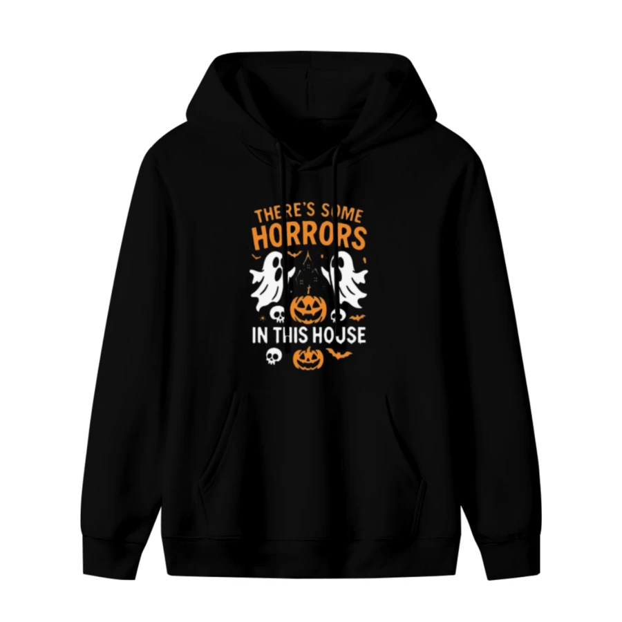 There's Some Horrors In This House Ghost Pumpkin Skull Graphic Men's Washed And Distressed Print Round Neck Short Sleeve Casual Hoodie - 款式5 - 查看 1