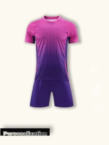 2pcs/Set Customized Women's Soccer Jersey - Personalized Name & Number Print Short Sleeve T-Shirt + Shorts Set Quick-Dry Sports Suit German Football Club Uniform Customized Gift For Women - Purple - View 2