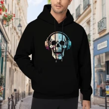 Skull With Headphones Graphic T - Shirt,Comfortable Casual Short Sleeve, 220 Grams Heavyweight Cotton Printed Hoodie,Hallowmas(1) - 款式30 - 查看 2