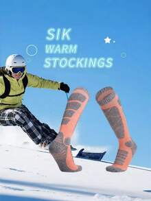 1 Paio Di Calze Invernali Da Sci Adatte A Tutte Le Taglie Per Donne, Calze Spesse E Calde Con Polsini Lavorati A Maglia, In Materiale Di Spandex Blu, Traspiranti E Asciutte, Antiscivolo E Resistenti All'Usura, Assorbenti E Asciugatura Rapida, Adatte Per Sport All'Aperto Come Sci, Arrampicata, Escursionismo, Calcio E Altre Attività Sportive Lunghe Per Donne E Ragazze, Regali Di Natale