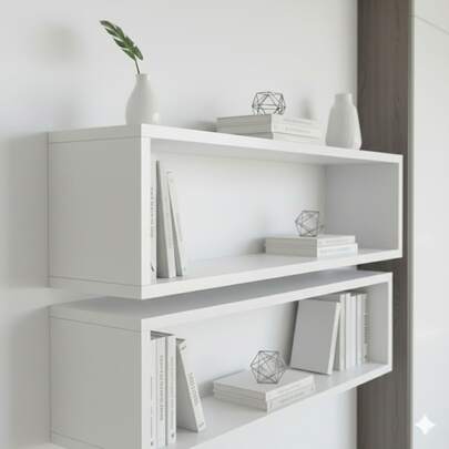 Duo de nicho longo de MDF 15mm branco aabamento em pvc e suporte cromado e parafuso