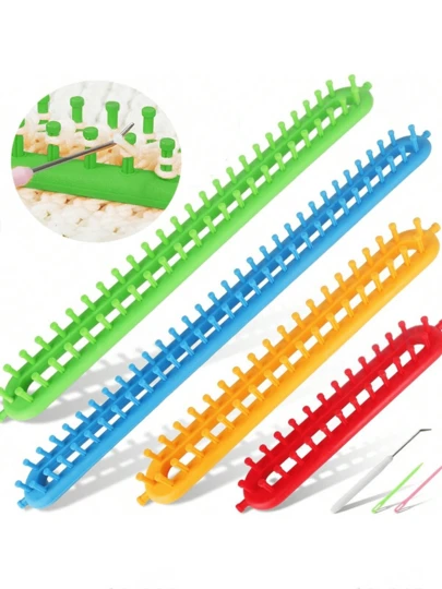 1 Set Rectangular Knitting Loom With 1 Crochet Hook And Plastic Needles, Knitting Tool Kit Suitable For Scarf, Hat, Shawl Making For Knitting Enthusiasts (All Product Colors, Accessory Quantities, And Whether Teeth Are Installed Are Random)